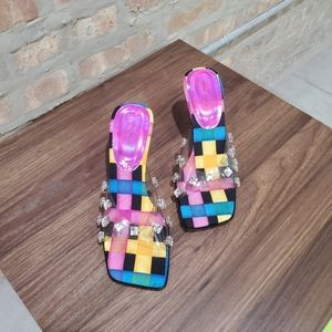 🆓️BOGO🆓️ Vintage Clear Rhinestone Mule Heels